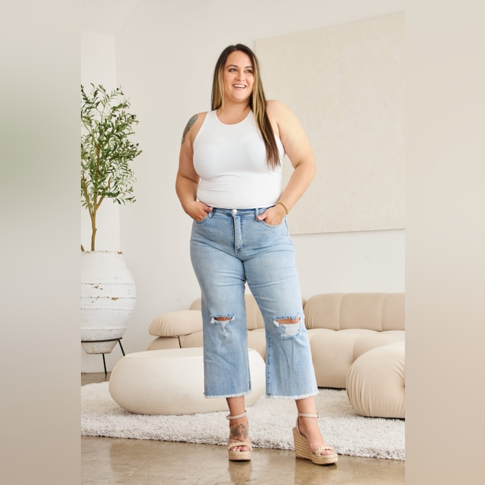 RFM Full Size Tummy Control High Waist Raw Hem Distressed Jeans